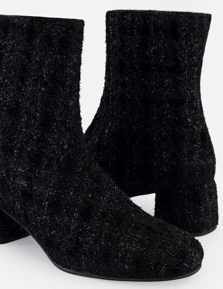 Botines negros textil para mujer con tweed y terciopelo