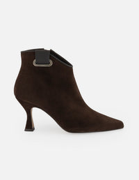 Botines café ante para mujer con herraje lateral