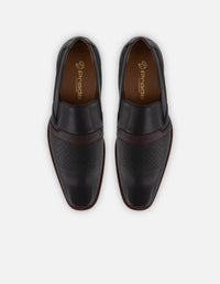 Mocasines negros piel para hombre con grabado geométrico