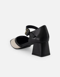 Zapatilla negra piel para mujer con diseño bicolor