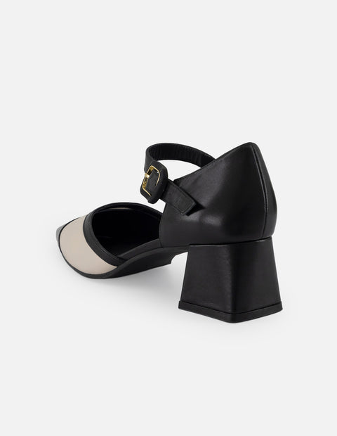 Zapatilla negra piel para mujer con diseño bicolor