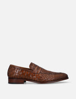 Mocasín en piel tejida color cuero