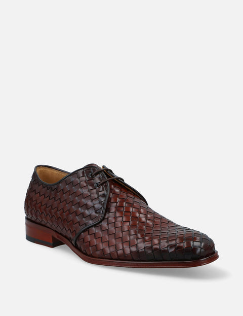 Blucher en piel napa tejida color caoba