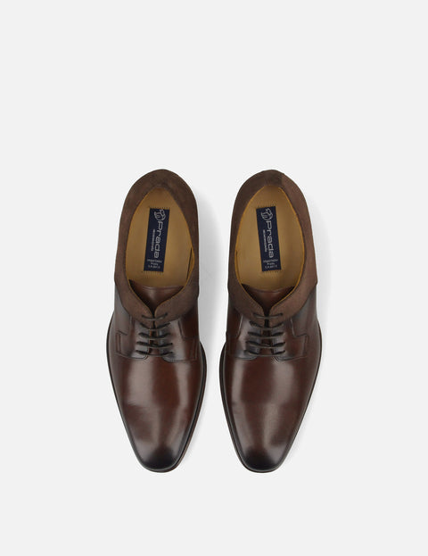 Blucher en piel y ante color caoba