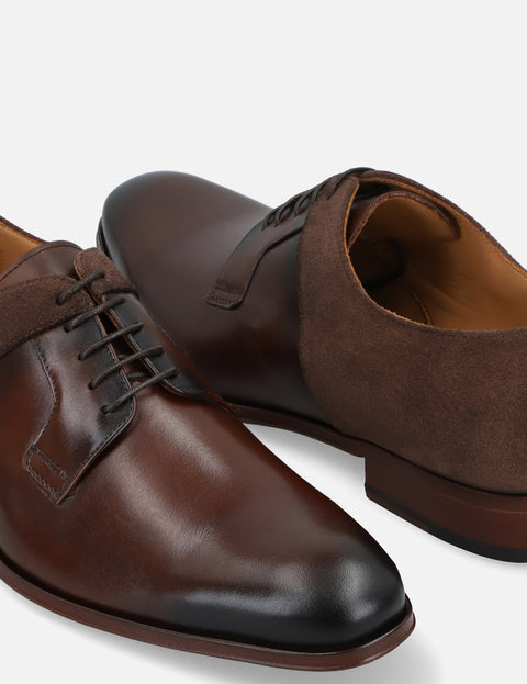 Blucher en piel y ante color caoba