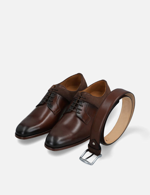 Blucher en piel y ante color caoba