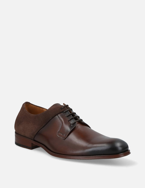 Blucher en piel y ante color caoba