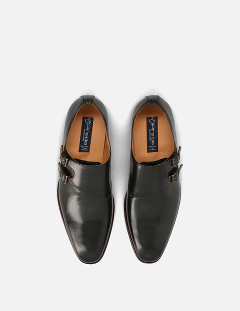 Monk en piel doble hebilla color verde