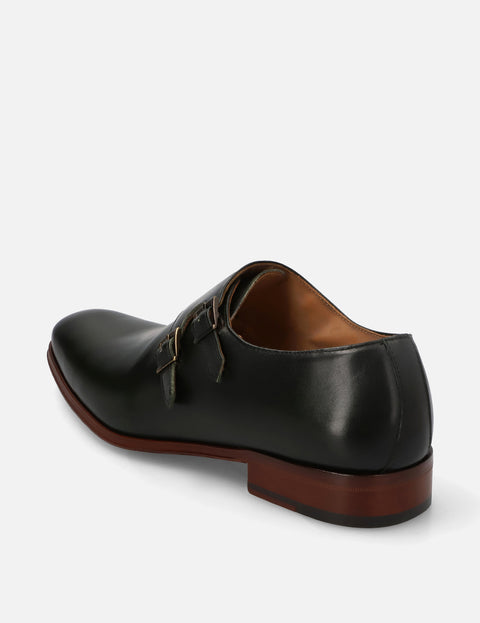 Monk en piel doble hebilla color verde