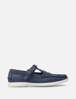 Mocasín con correa en piel nobuck color azul