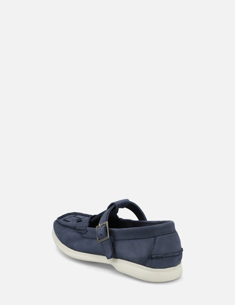Mocasín con correa en piel nobuck color azul