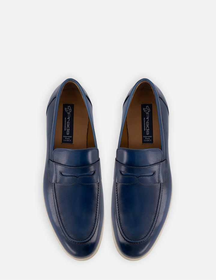 Mocasín en piel napa color azul para hombre