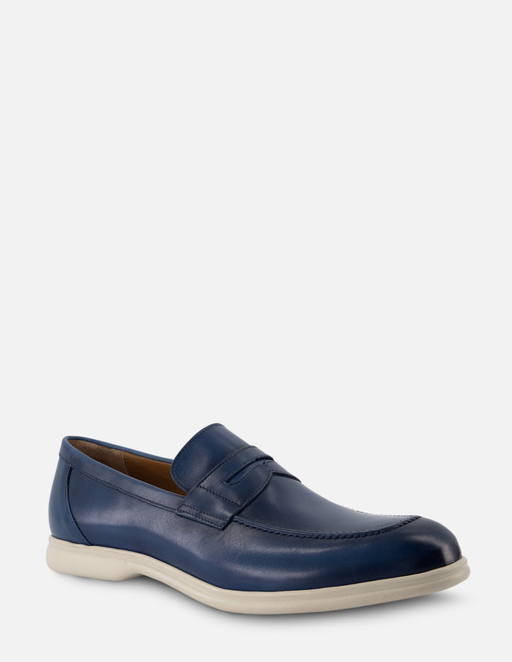 Mocasín en piel napa color azul para hombre