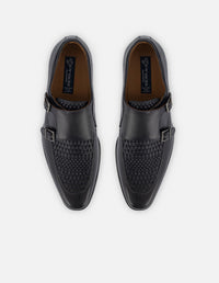 Monk en piel napa trenzada color gris con hebillas para hombre