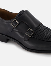 Monk en piel napa trenzada color gris con hebillas para hombre