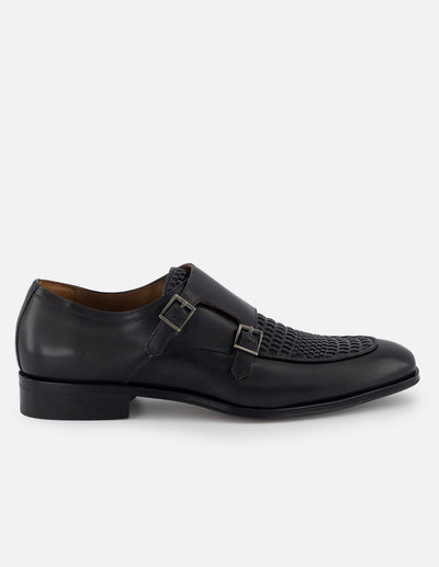 Monk en piel napa trenzada color gris con hebillas para hombre