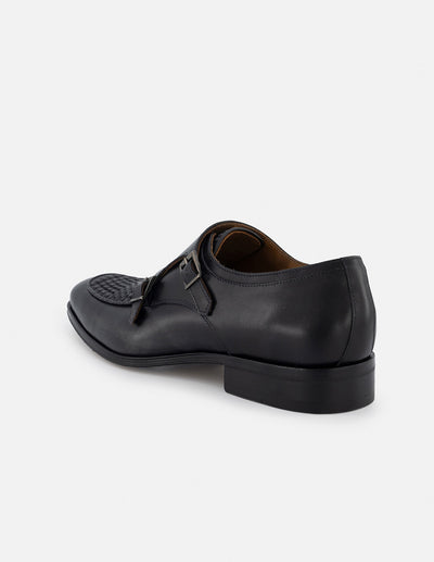 Monk en piel napa trenzada color gris con hebillas para hombre