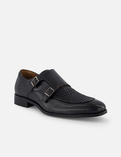 Monk en piel napa trenzada color gris con hebillas para hombre
