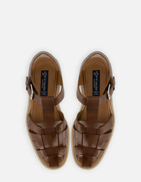 Cangrejera en piel napa lustrada en color cuero para hombre