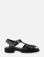 Cangrejera en piel napa lustrada en color negro para hombre