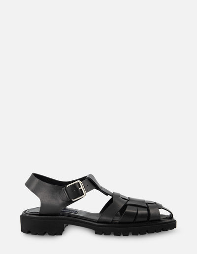 Cangrejera en piel napa lustrada en color negro para hombre