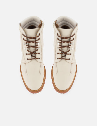 Botin de cordones en piel bombeada color hueso con cordones color vino para hombre