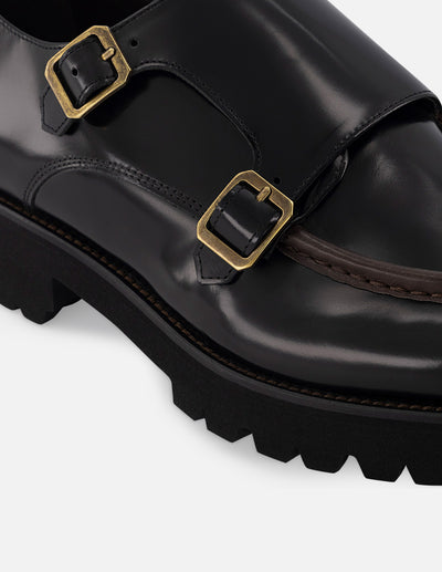 Monk con doble hebilla en piel florantik color negro para hombre