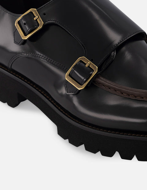 Monk con doble hebilla en piel florantik color negro para hombre