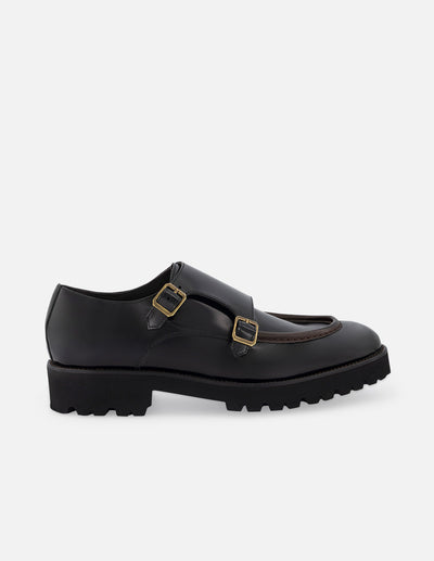 Monk con doble hebilla en piel florantik color negro para hombre
