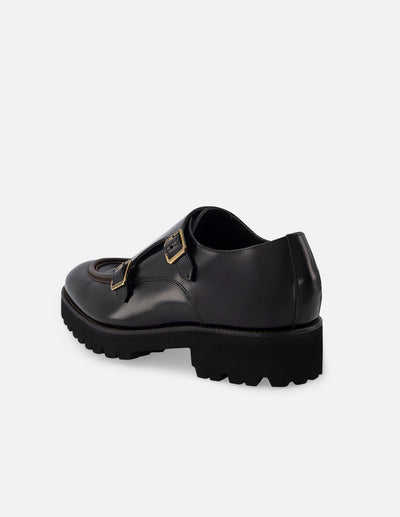 Monk con doble hebilla en piel florantik color negro para hombre