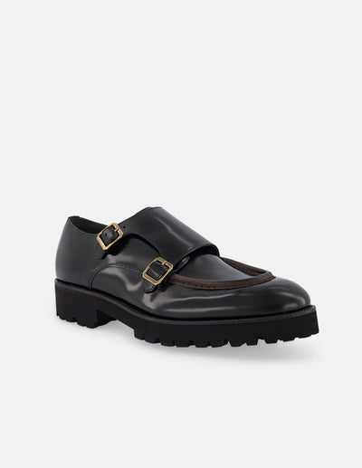 Monk con doble hebilla en piel florantik color negro para hombre