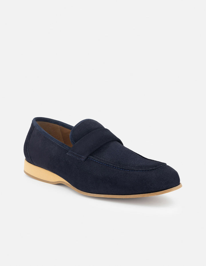 Mocasín en piel ante color azul marino para hombre