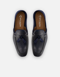 Mocasín en piel napa y ante color azul para hombre