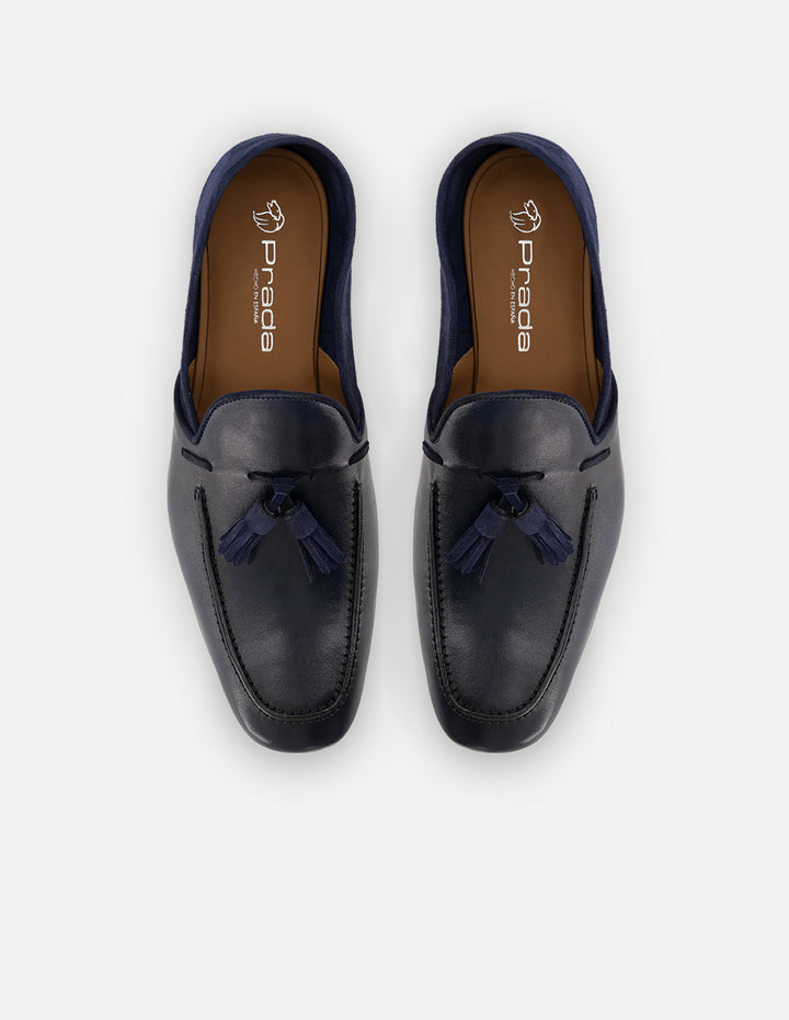 Mocasín en piel napa y ante color azul para hombre