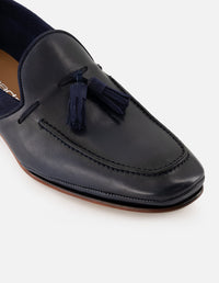 Mocasín en piel napa y ante color azul para hombre
