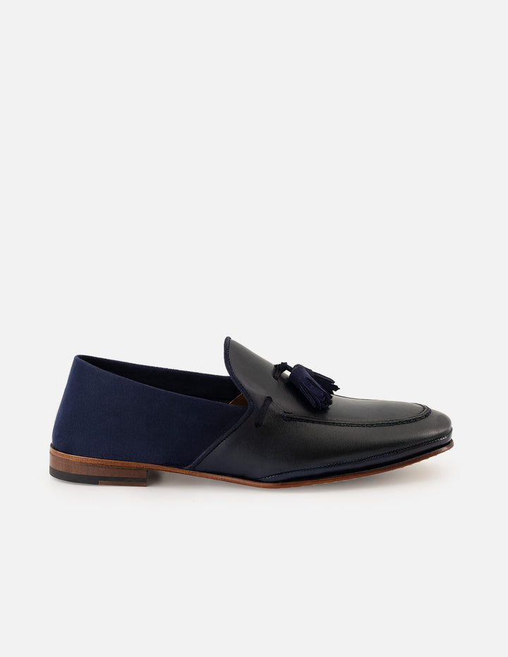 Mocasín en piel napa y ante color azul para hombre