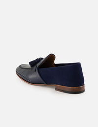 Mocasín en piel napa y ante color azul para hombre