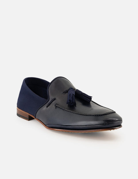Mocasín en piel napa y ante color azul para hombre
