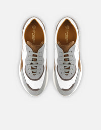 Tenis en piel napa color blanco con aplicaciones de ante para hombre