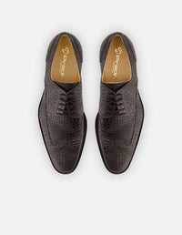 Zapato Blucher café piel grabada tipo coco para hombre con detalles en picado