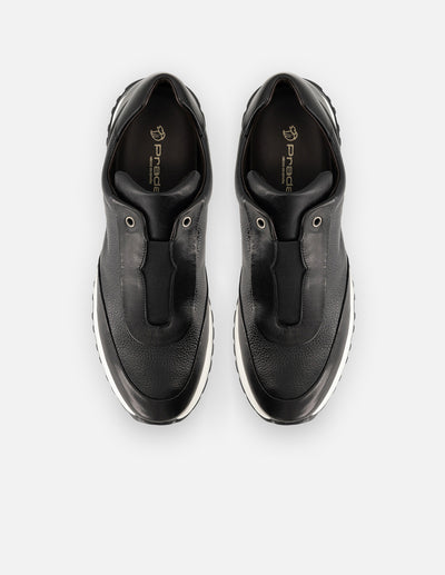 Tenis negros de piel para hombre sin cordones