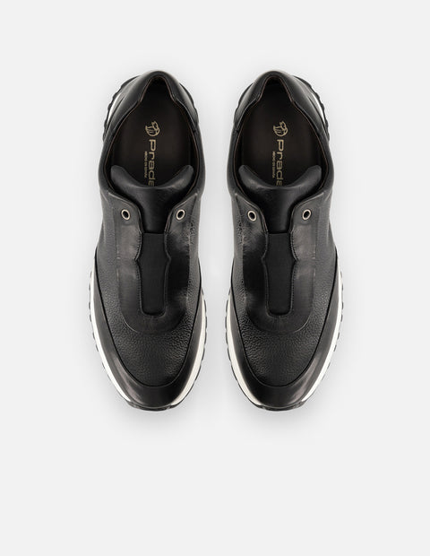 Tenis negros de piel para hombre sin cordones