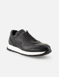 Tenis negros de piel para hombre sin cordones