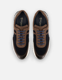 Tenis azul de piel y ante para hombre con acabado sombreado