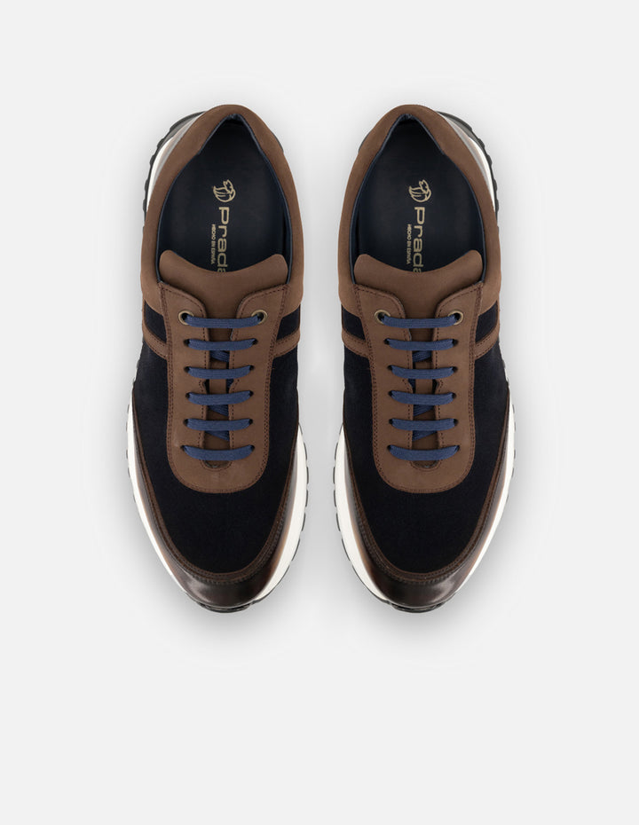 Tenis azul de piel y ante para hombre con acabado sombreado