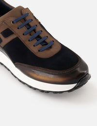 Tenis azul de piel y ante para hombre con acabado sombreado