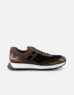 Tenis azul de piel y ante para hombre con acabado sombreado