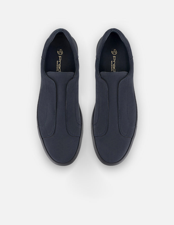 Tenis azul de nobuck para hombre sin cordones