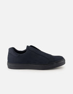 Tenis azul de nobuck para hombre sin cordones
