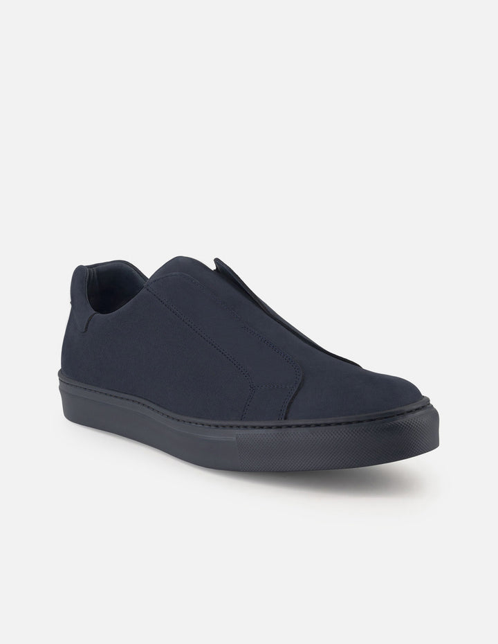 Tenis azul de nobuck para hombre sin cordones